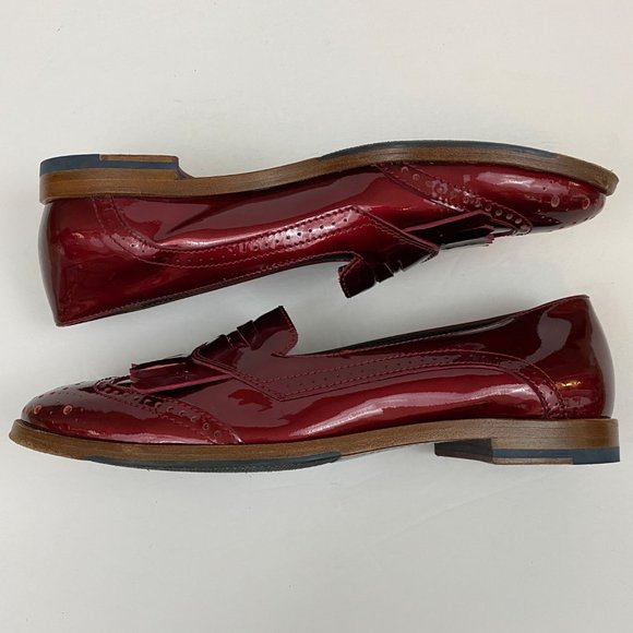 AGL Red Patent Shiny Fringe Wingtip Italian Loafers Womens 37 - Picture 3 of 10